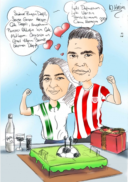 taraftar sevgili karikatür çizim 