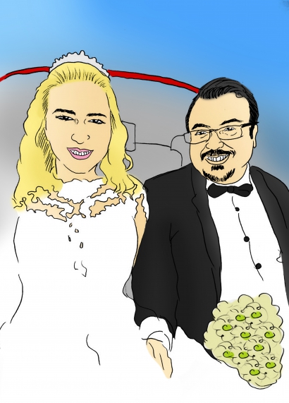 gelin damat karikatür çizim