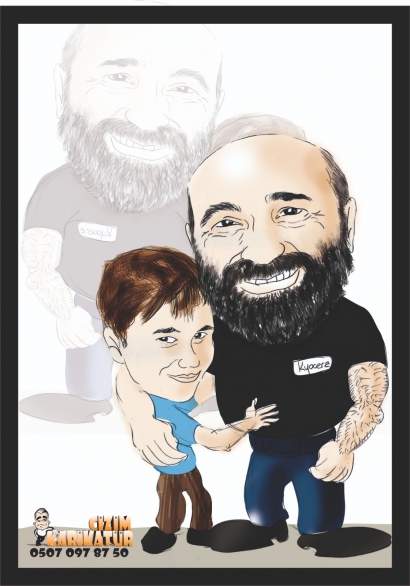 Baba ve Oğul Karikatür Çizim, Babablar Günü Hediyesi 